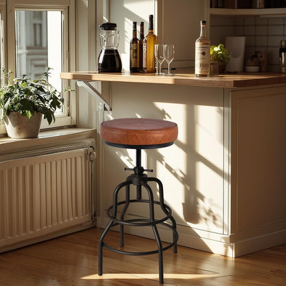Industrial Swivel Bar Stools Set of 2 Adjustable Wood Counter Height Stools