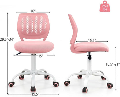 Light Green Mesh Desk Chair Armless Adjustable Swivel Rolling Office Chair