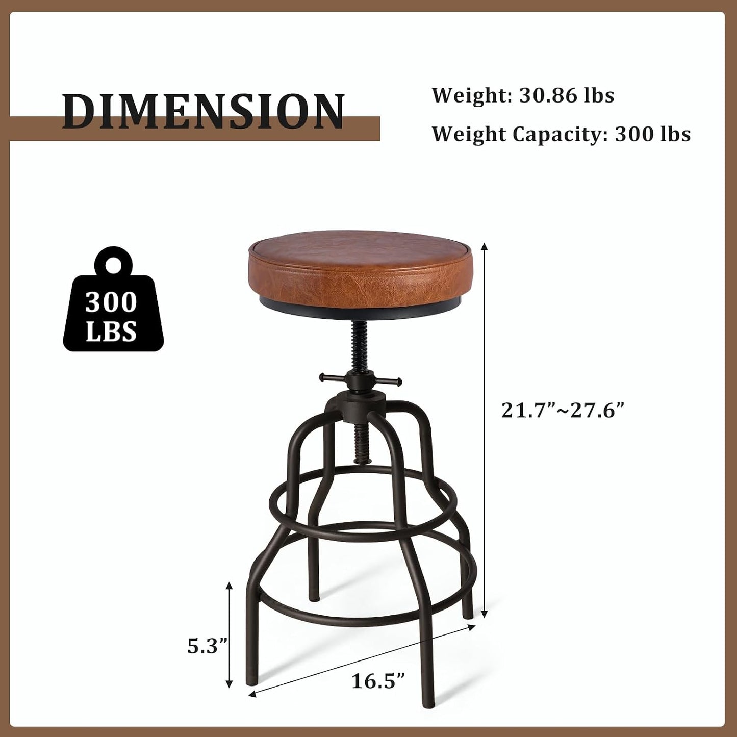 Industrial Swivel Bar Stools Set of 2 Adjustable Wood Counter Height Stools