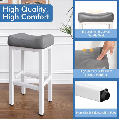 Black Bar Height Stools Set of 2 Upholstered Saddle Kitchen Seats