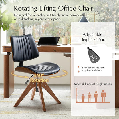 Sage Faux Leather Swivel Desk Chair Adjustable Height Wood Legs Mid Century