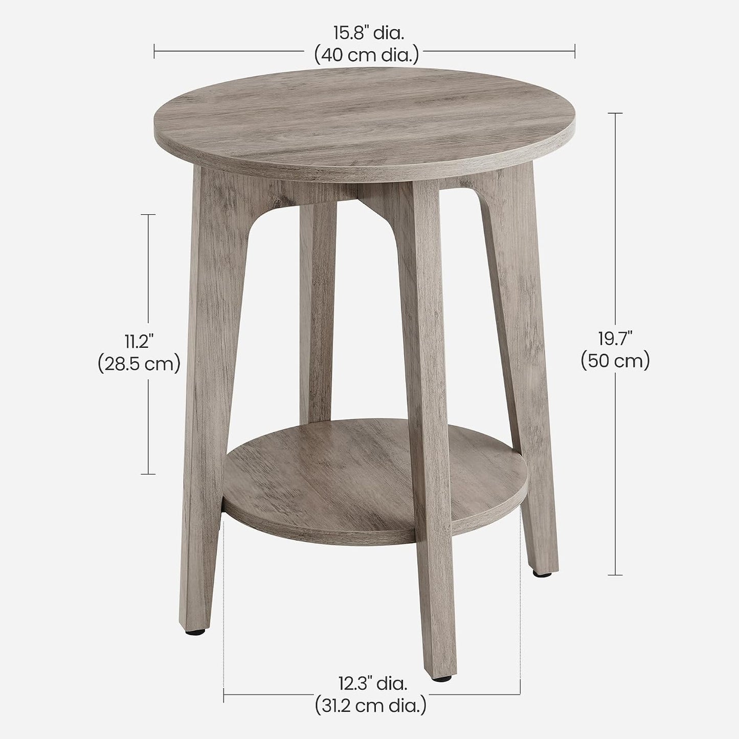 Round Wood Side Table with Lower Shelf Mid Century End Table