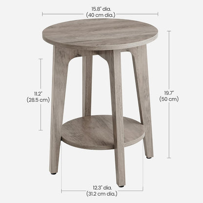 Round Wood Side Table with Lower Shelf Mid Century End Table