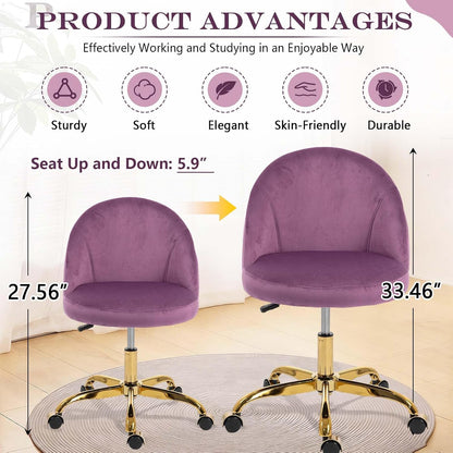 Black Velvet Vanity Chair Gold Base Adjustable Swivel Rolling Desk Chair