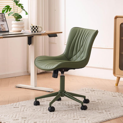 Brown Faux Leather Office Chair Adjustable Swivel Rolling Armless Desk Chair
