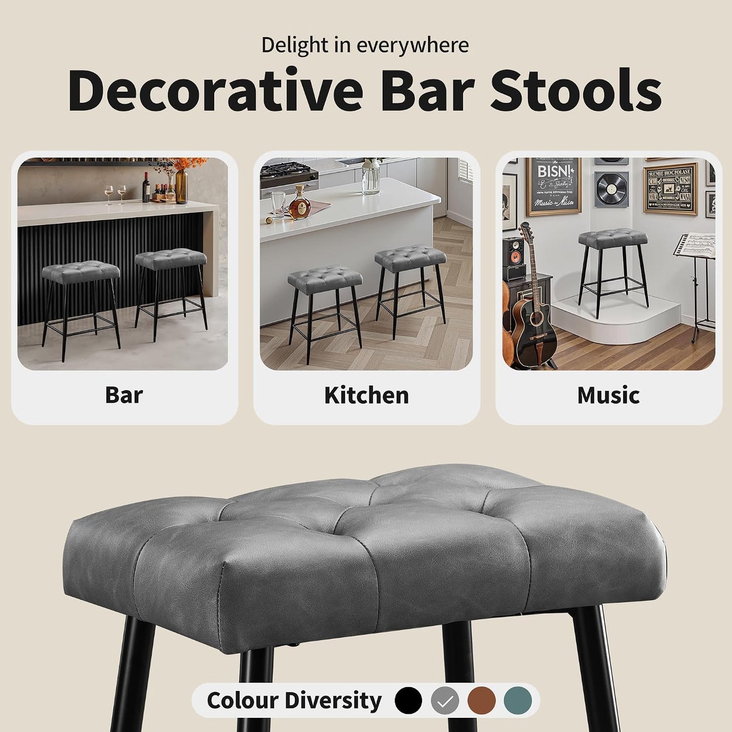 Green Counter Height Bar Stools Set of 2 Upholstered Saddle Seats