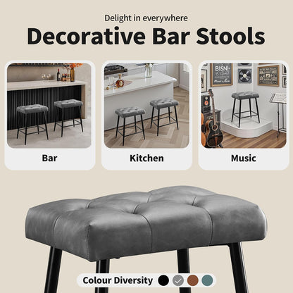 Green Counter Height Bar Stools Set of 2 Upholstered Saddle Seats