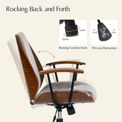 Green Solid Wood Office Chair Adjustable Swivel Mid Century Desk Chair