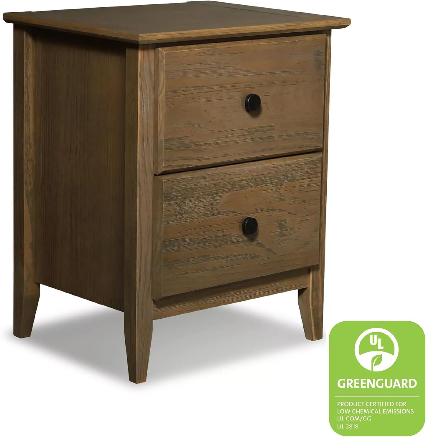 Solid Pine Wood 2-Drawer Nightstand – Brushed Walnut Bedside Table