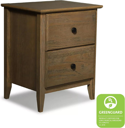 Solid Pine Wood 2-Drawer Nightstand – Brushed Walnut Bedside Table