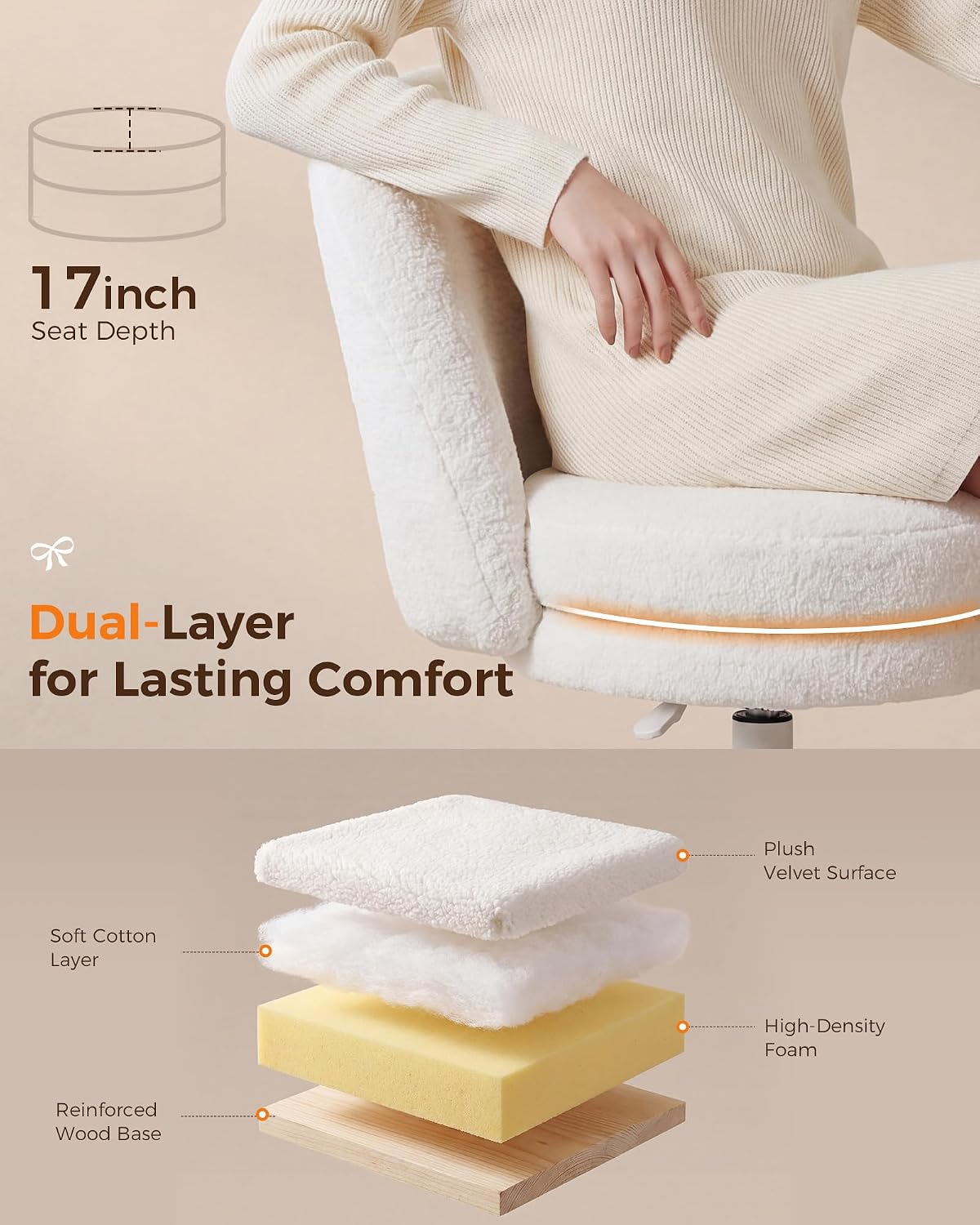 Pink Velvet Vanity Chair Adjustable Swivel Rolling Desk Chair with Lumbar Pillow