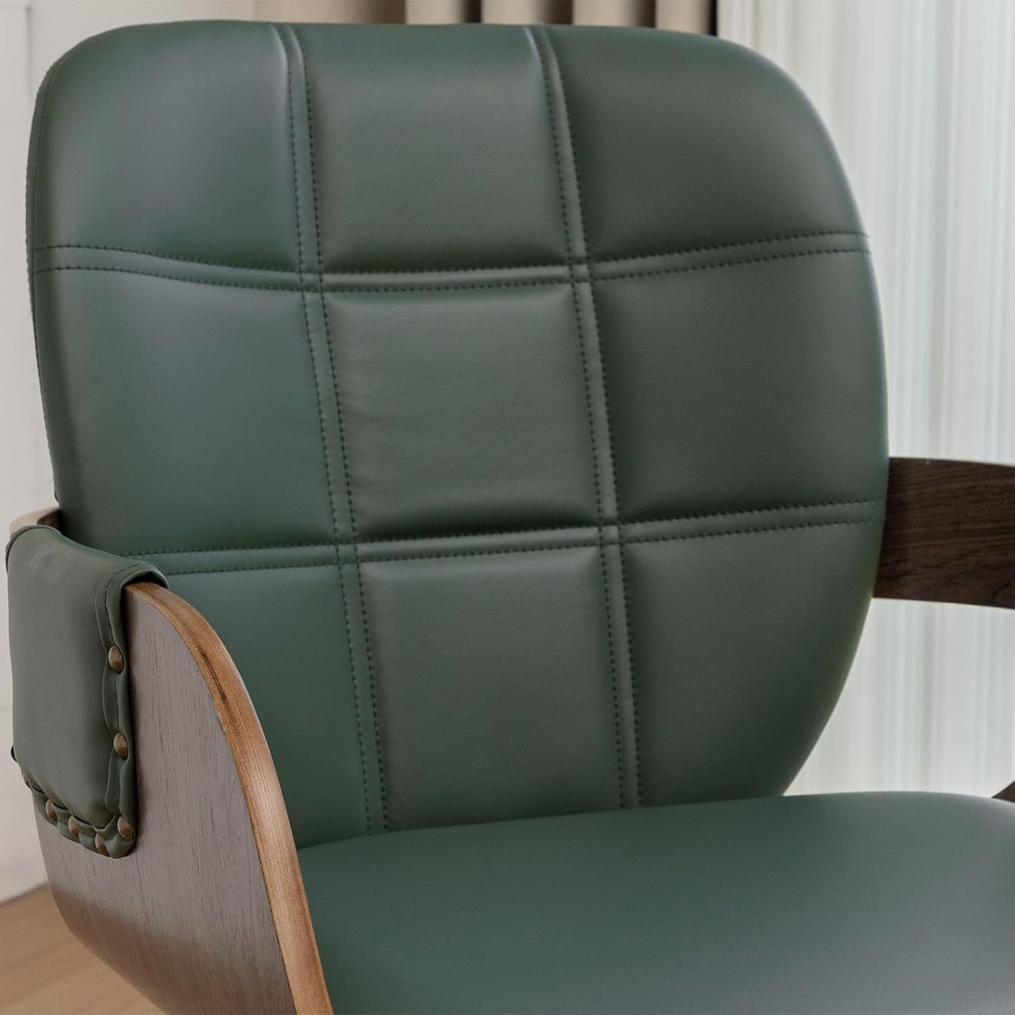 Walnut Brown Swivel Dining Chair with Arms Faux Leather Mid Century Chair