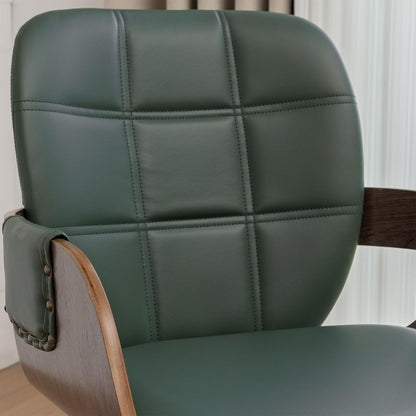 Walnut Brown Swivel Dining Chair with Arms Faux Leather Mid Century Chair