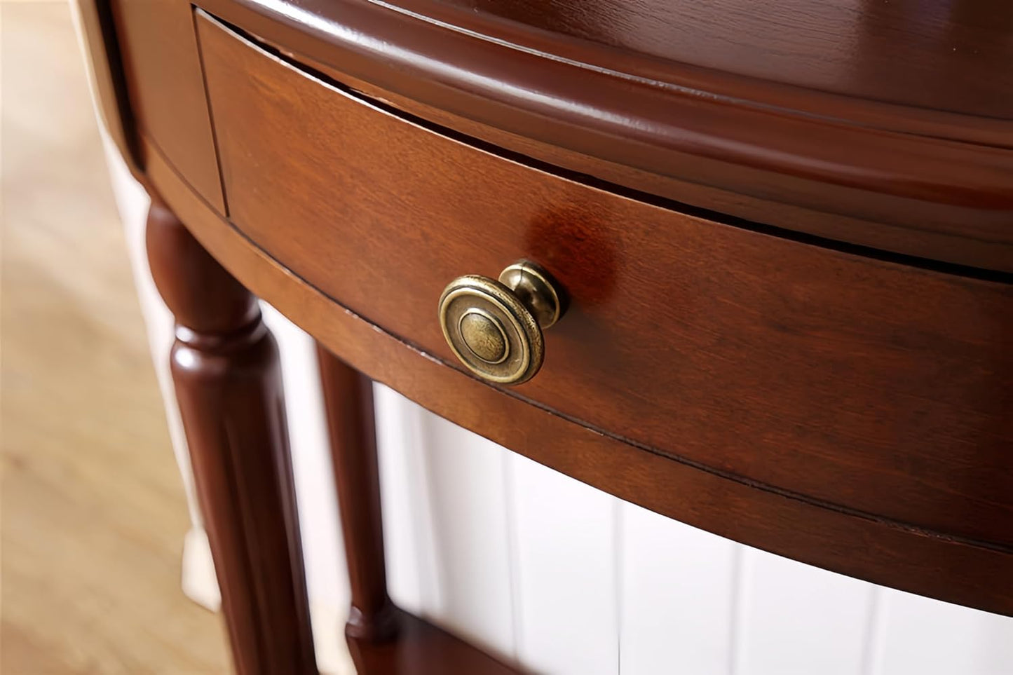 Solid Wood Half Moon Console Table with Drawer Cherry Wood Entryway Table