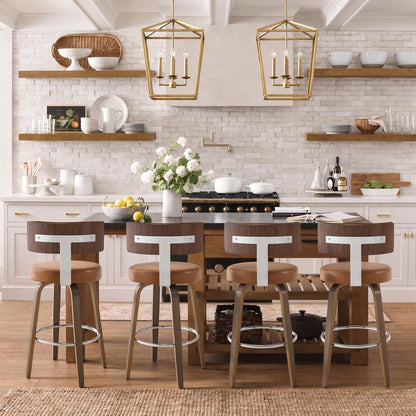 White Swivel Counter Stools Set of 2 Walnut Kitchen Island Chairs