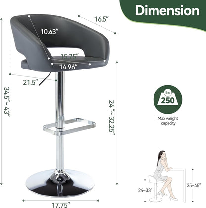 Black Adjustable Swivel Bar Stool Modern Faux Leather Counter Height Chair