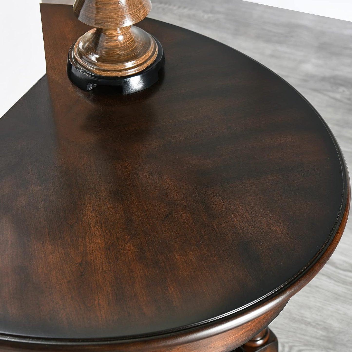 Solid Wood Oval End Table with Drawer and Lower Storage Shelf