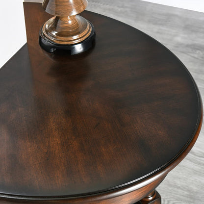 Solid Wood Oval End Table with Drawer and Lower Storage Shelf