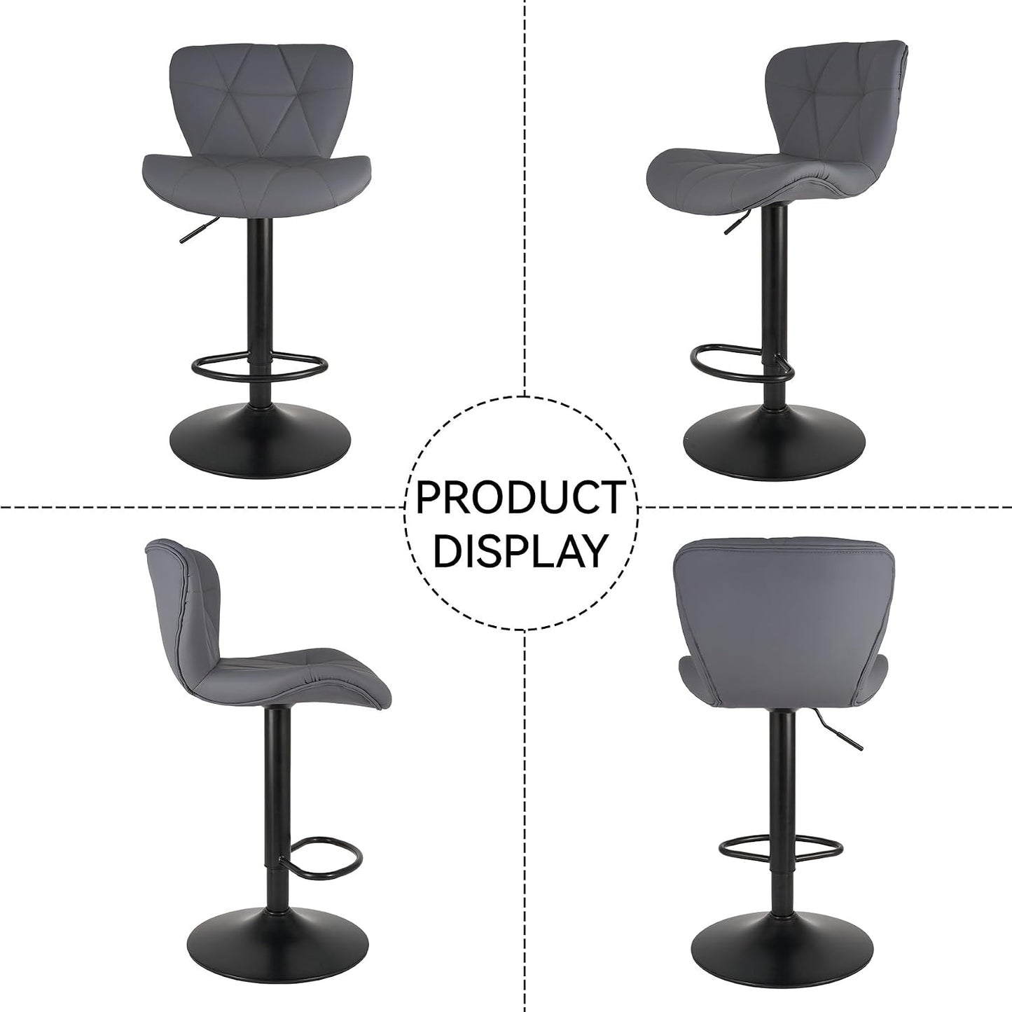 Black Swivel Bar Stools Set of 2 Adjustable Faux Leather Kitchen Chairs
