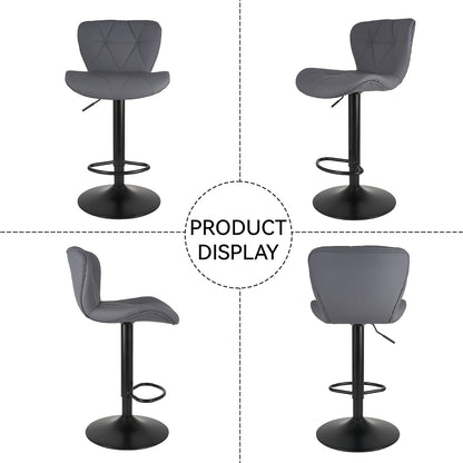Black Swivel Bar Stools Set of 2 Adjustable Faux Leather Kitchen Chairs