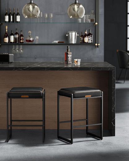 26 Inch Caramel Brown Counter Stool Upholstered Saddle Kitchen Bar Chair