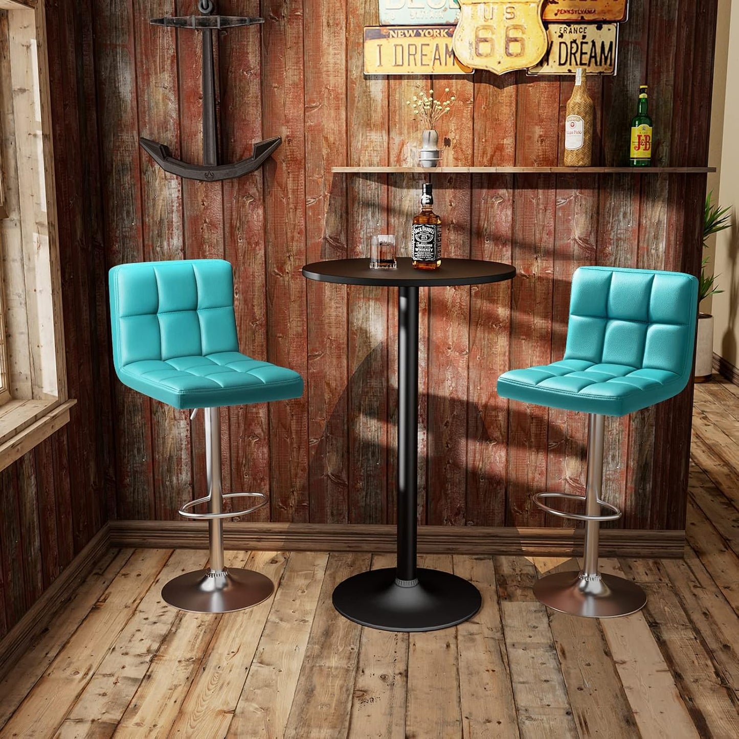Black Swivel Bar Stools Set of 2 Adjustable Upholstered Kitchen Chairs