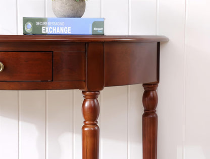 Solid Wood Half Moon Console Table with Drawer Cherry Wood Entryway Table