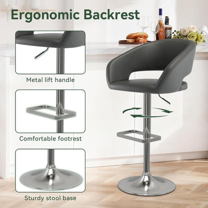 Black Adjustable Swivel Bar Stool Modern Faux Leather Counter Height Chair