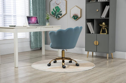 Blue Velvet Office Chair Adjustable Swivel Vanity Chair with Gold Base