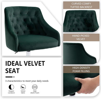 Ivory Velvet Office Chair Tufted Adjustable Swivel Vanity Chair with Wheels