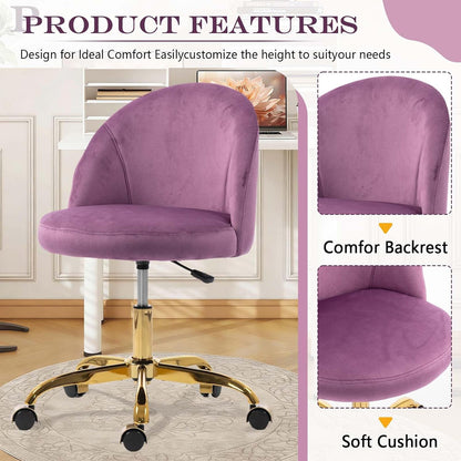 Black Velvet Vanity Chair Gold Base Adjustable Swivel Rolling Desk Chair