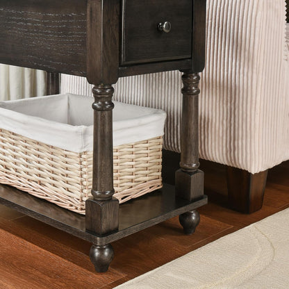 Solid Wood Narrow Nightstand with Drawer Cherry Brown Bedside End Table