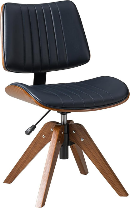 Sage Faux Leather Swivel Desk Chair Adjustable Height Wood Legs Mid Century