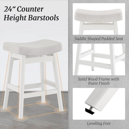 24 Inch Counter Height Bar Stools Set of 2 Antique White Saddle Seats