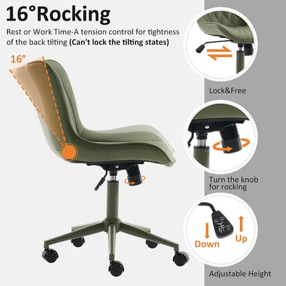 Brown Faux Leather Office Chair Adjustable Swivel Rolling Armless Desk Chair