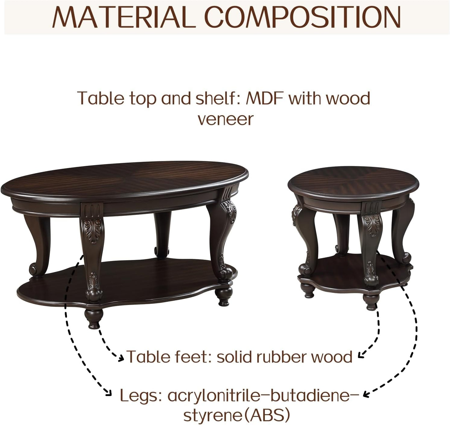 Oval Coffee Table with Storage Victorian Carved Wood 2 Tier Living Room Table