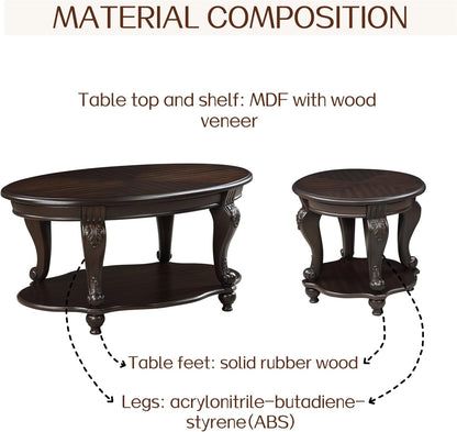 Oval Coffee Table with Storage Victorian Carved Wood 2 Tier Living Room Table