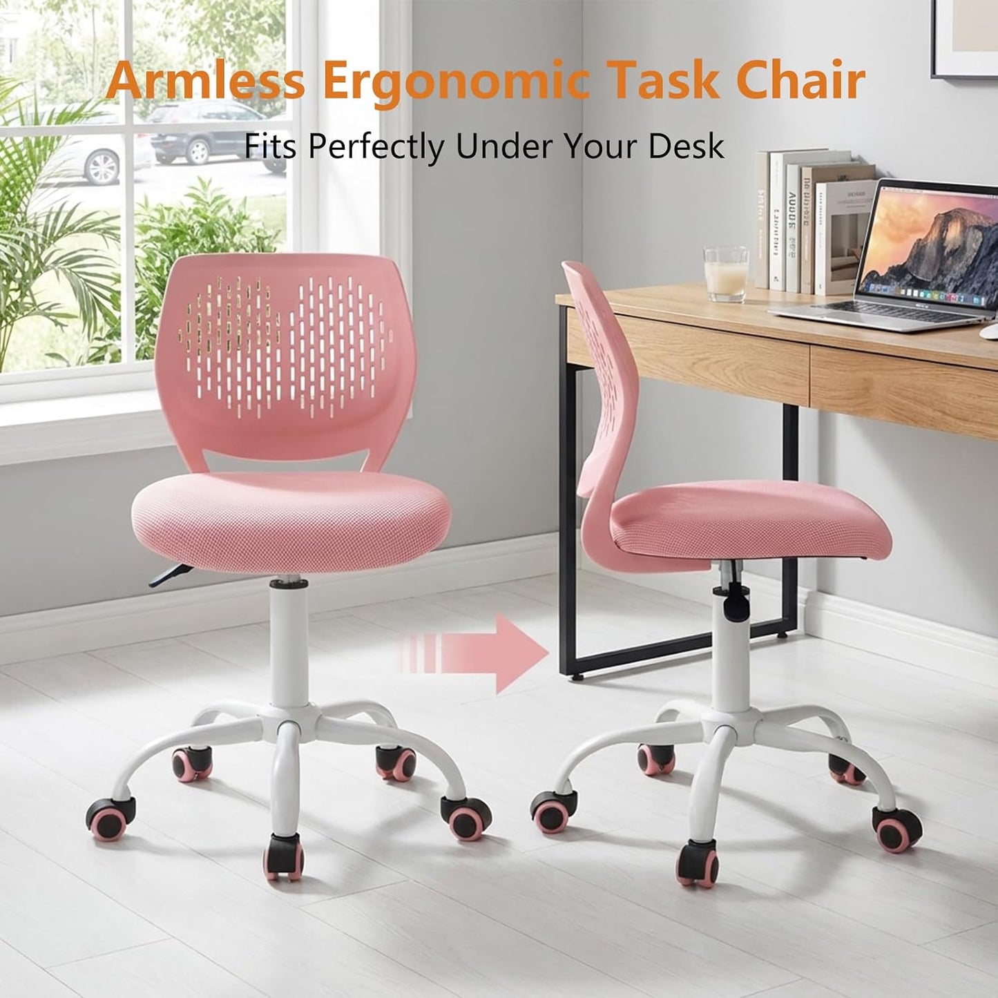 Light Green Mesh Desk Chair Armless Adjustable Swivel Rolling Office Chair