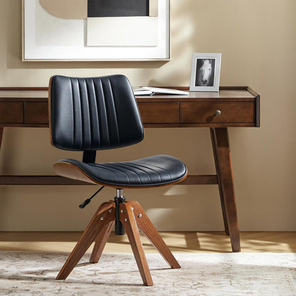 Sage Faux Leather Swivel Desk Chair Adjustable Height Wood Legs Mid Century