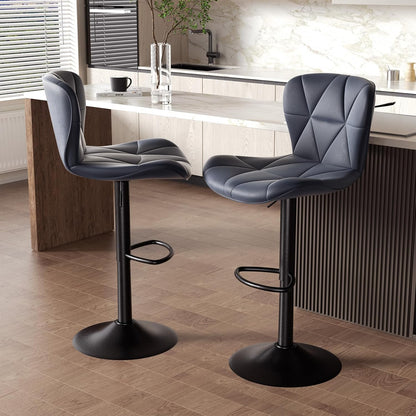 Black Swivel Bar Stools Set of 2 Adjustable Faux Leather Kitchen Chairs