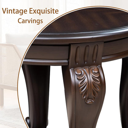 Oval Coffee Table with Storage Victorian Carved Wood 2 Tier Living Room Table
