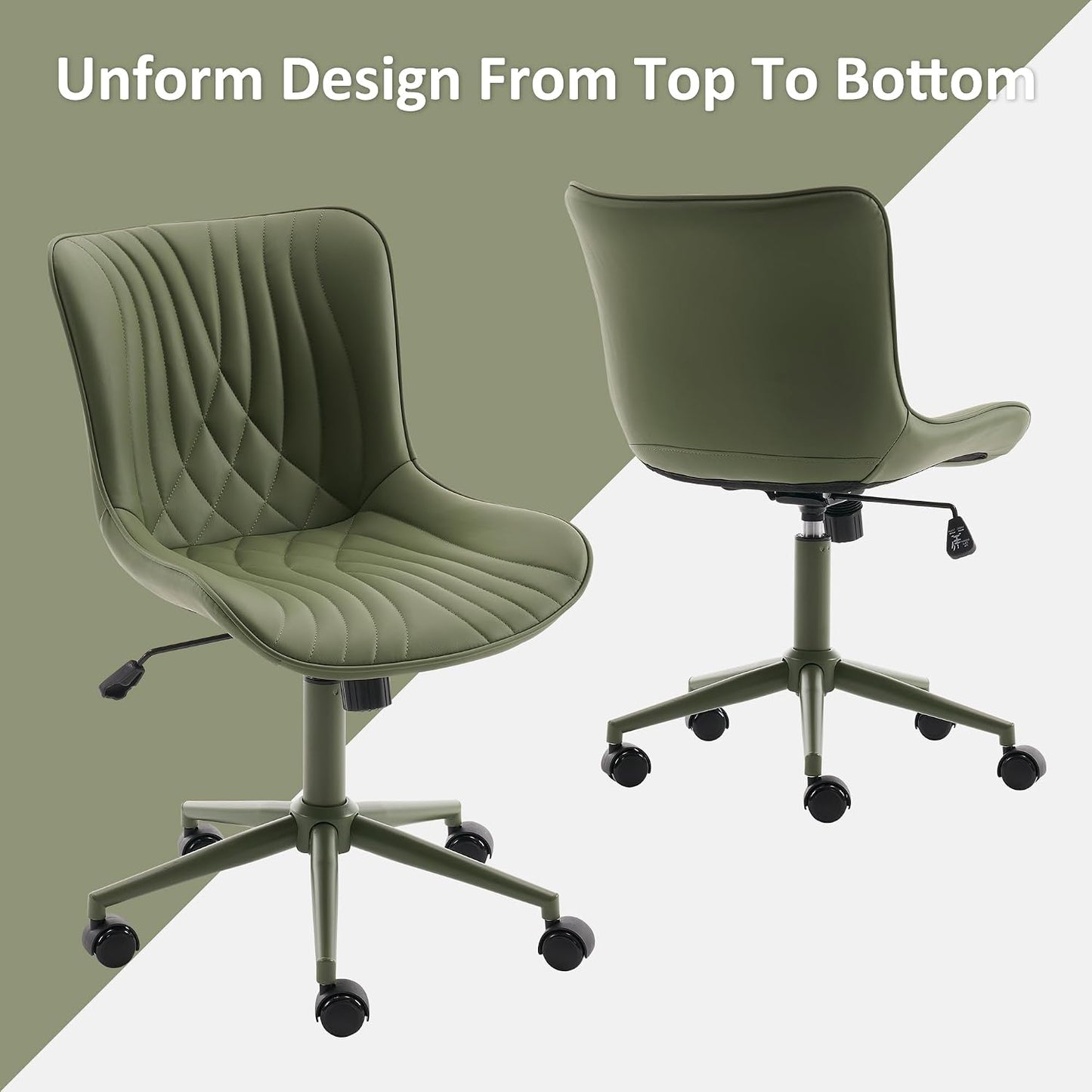 Brown Faux Leather Office Chair Adjustable Swivel Rolling Armless Desk Chair