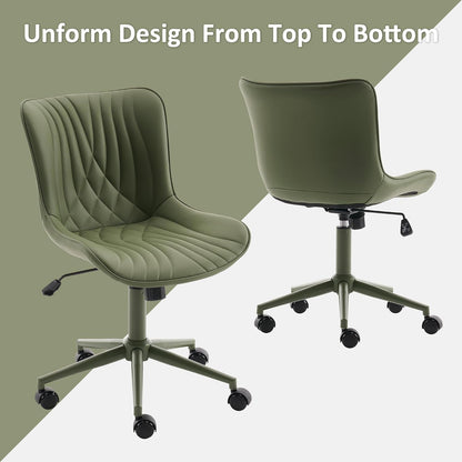 Brown Faux Leather Office Chair Adjustable Swivel Rolling Armless Desk Chair