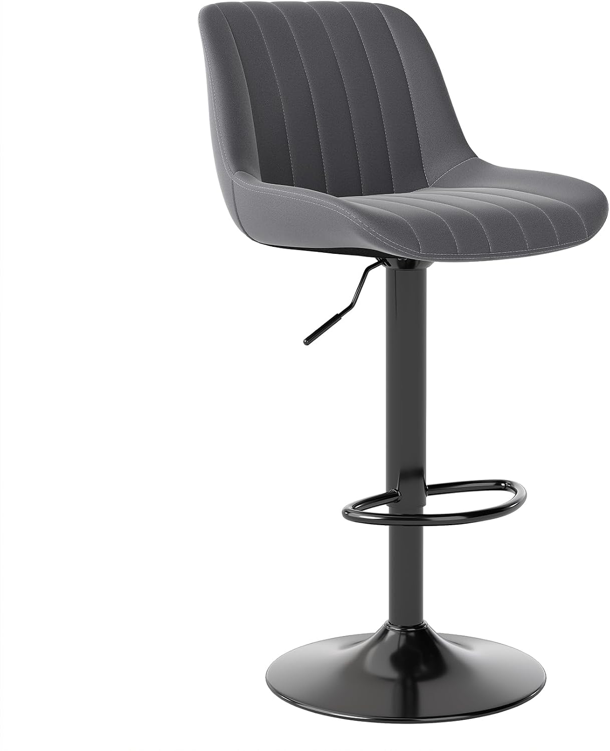 Adjustable Swivel Bar Stool Black Faux Leather Counter Height Metal Base