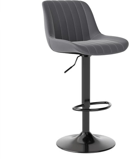 Adjustable Swivel Bar Stool Black Faux Leather Counter Height Metal Base