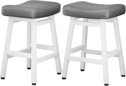 24 Inch Black Counter Height Bar Stools Set of 2 Bonded Leather Saddle Seats