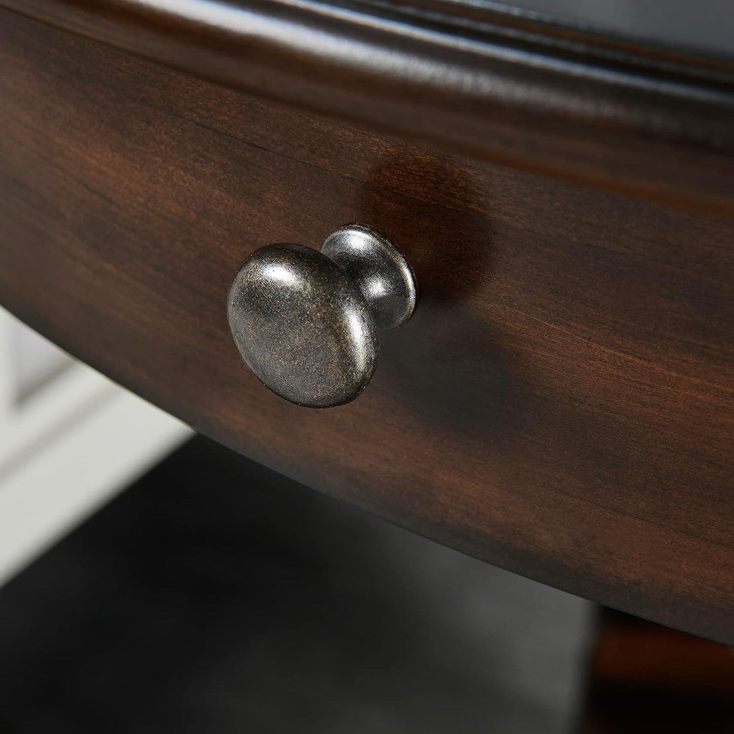 Solid Wood Oval End Table with Drawer and Lower Storage Shelf