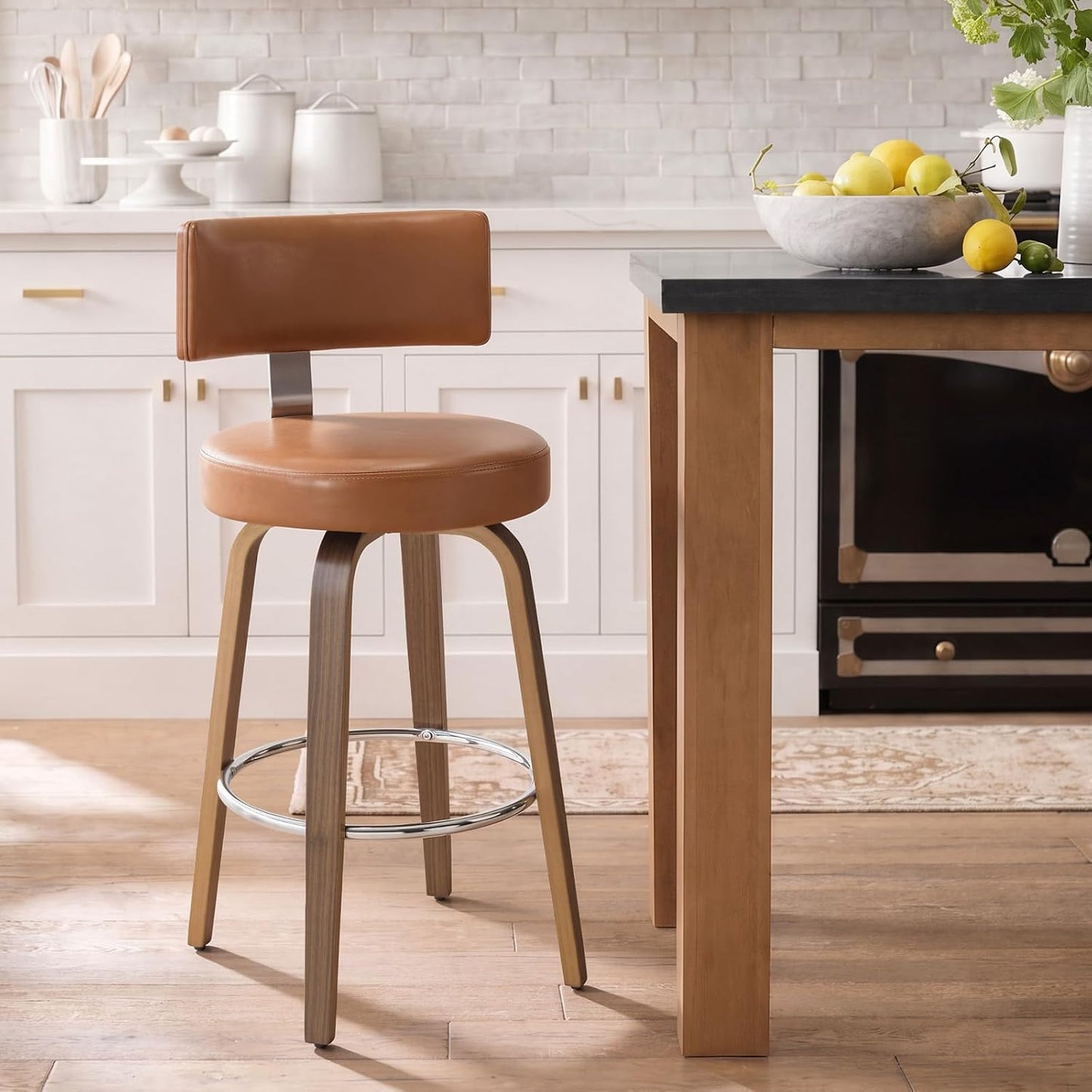 White Swivel Counter Stools Set of 2 Walnut Kitchen Island Chairs
