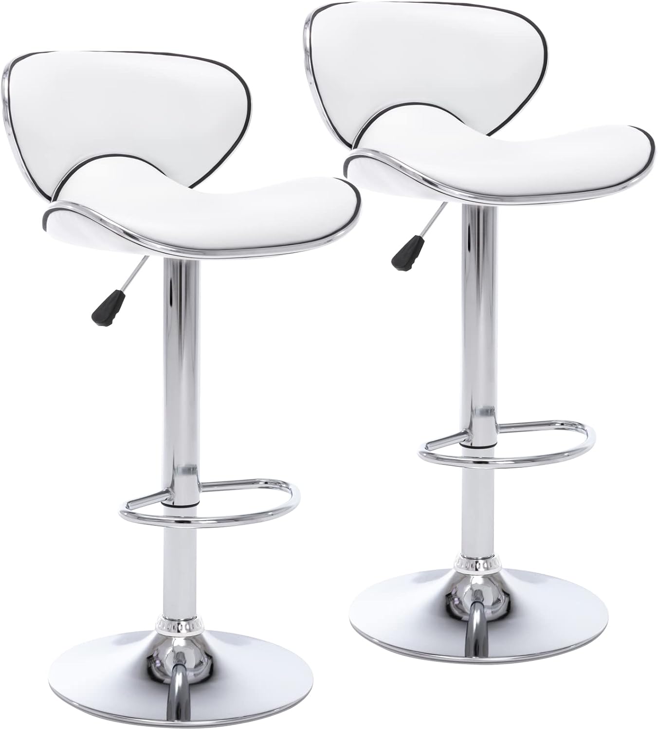 Blue Adjustable Bar Stools Set of 2 Modern Swivel Faux Leather Counter Chairs