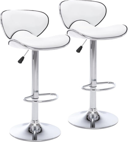 Blue Adjustable Bar Stools Set of 2 Modern Swivel Faux Leather Counter Chairs
